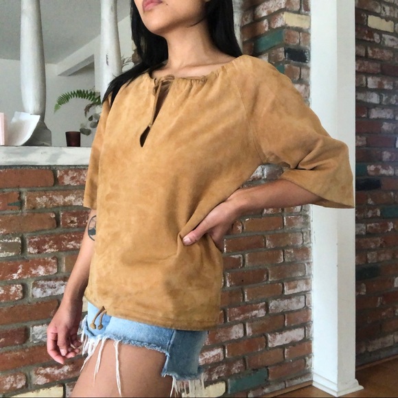 Vintage 1980s I. Magnin Sheepskin Suede Blouse - Picture 3 of 7